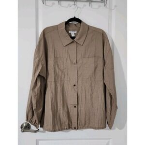 Athleta Women Lightweight Lunar Sheen Shirt Jacket Brownstone Beige Relaxed Sz M